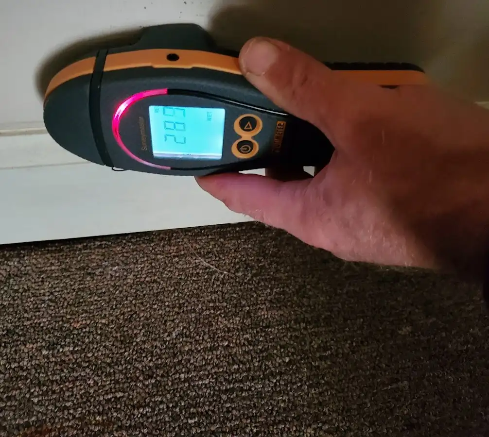 Moisture detection at baseboard during Storm Damage Restoration in Mission Bend